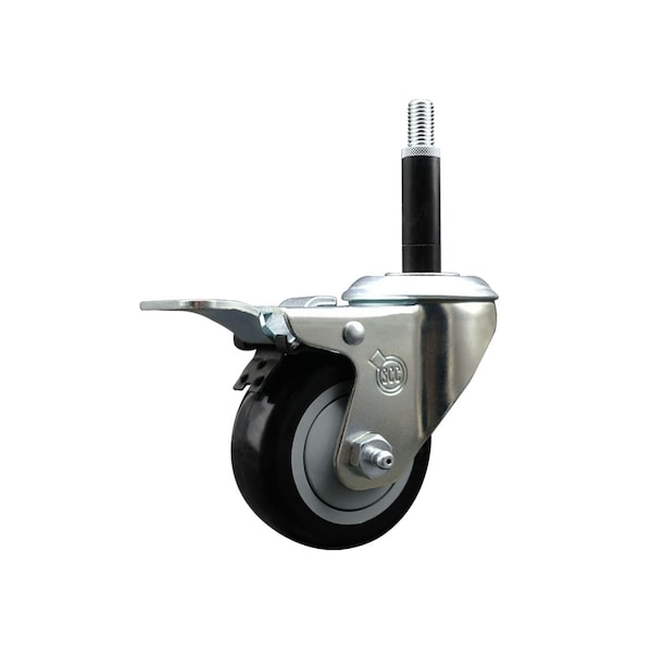 3'' Black Poly Swivel 3/4'' Expanding Stem Caster Total Lock Brake